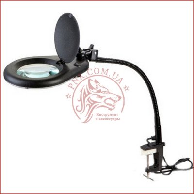 Лупа-лампа ZD-129В Led, на струбціні, кругла, 5Х, діам-130мм, чорна
