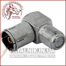 Перехідник антенний гніздо ТВ - гніздо F, кутовий, gold pin, корпус метал 2-0115A
