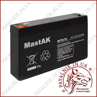Акумулятор свинцево-кислотний Mastak 6V 7.0AH/20HR (MT670)