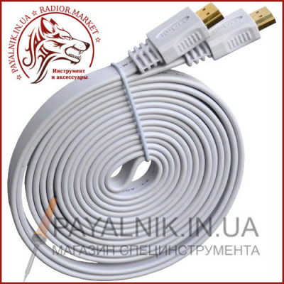 Кабель HDMI 3м v1.4 плоский, білий