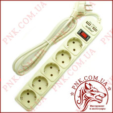 Мережевий фільтр-подовжувач SVITTEX SV-022 1.5 м., 5 розеток, 2хUSB 5V - 2.1A, 2.2 кВт