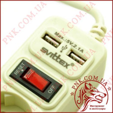 Мережевий фільтр-подовжувач SVITTEX SV-022 1.5 м., 5 розеток, 2хUSB 5V - 2.1A, 2.2 кВт
