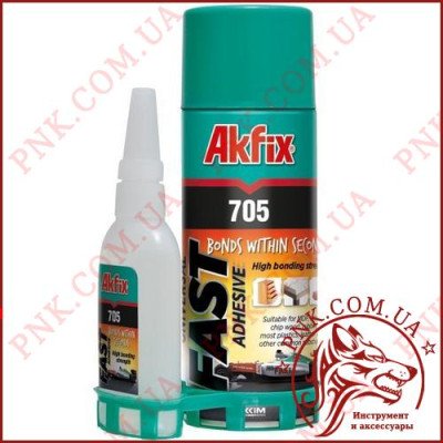 Супер клей універсальний Akfix 705 200мол. + затверджувач 50гр