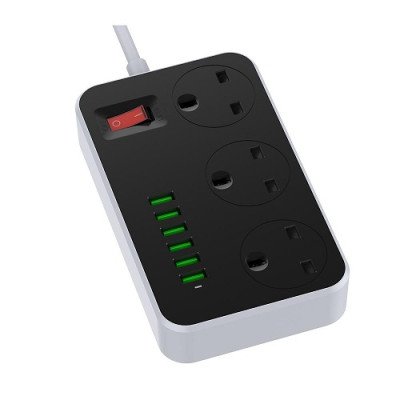 Мережевий подовжувач з USB Power Socket BKL-04 5USB 3.4A 17W, 3 розетки 2500W (чорний)