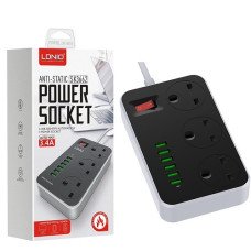 Мережевий подовжувач з USB Power Socket BKL-04 5USB 3.4A 17W, 3 розетки 2500W (чорний)
