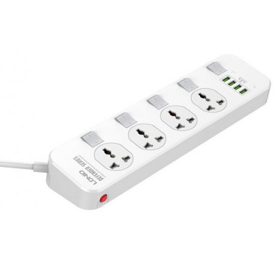 Мережевий подовжувач з USB LDNIO SC4408 4USB 3.4A 17W, 4 розетки 2500W + стабілізація напруги
