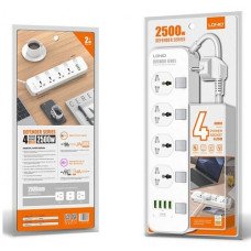 Мережевий подовжувач з USB LDNIO SC4408 4USB 3.4A 17W, 4 розетки 2500W + стабілізація напруги