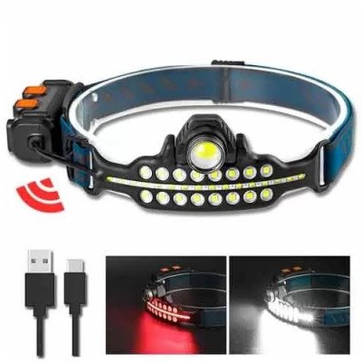 Ліхтарик налобний Headlamp W690-1 з світлодіодною стрічкою Li-on 18650, Type C  + червоне світло