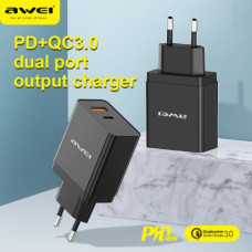 Зарядний пристрій Awei C-980 18W USB + Type C Black 5V-3A, 9V-2A, 12V-1.5A