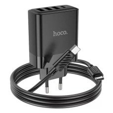 Мережеве зарядне HOCO C127A 45W High power 3 USB 12W, type C 30W + кабель