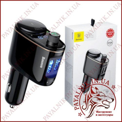 ФМ Модулятор BASEUS S-06 Locomotive Bluetooth MP3 charger V4.2 12-24V