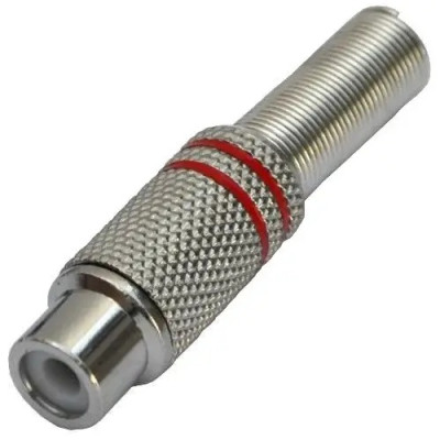 Гніздо RCA під шнур, з пружиною, діам.- 6,5мм, метал, червоне