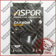 Зарядний пристрій ASPOR F13C Carbon (2USB 2.1A) + кабель Micro usb 1 метр
