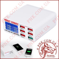 Зарядний пристрій USB FAST CHARGER 5V 8A + QUICK 3.0 5V3.4A, 9V2A, 12V1.5A (6 USB 40W)