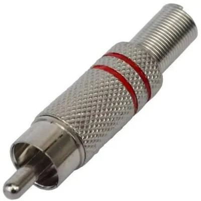 Штекер RCA з пружиною, діам.-6,5мм, метал, червоний