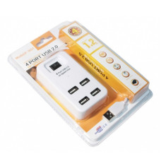 Концентратор USB HUB 4 порти v2.0 480Mbps 1.2м. з тумблером, білий (P-1601) Концентратор USB HUB 4 порти v2.0 480Mbps 1.2м. з тумблером, білий (P-1601)