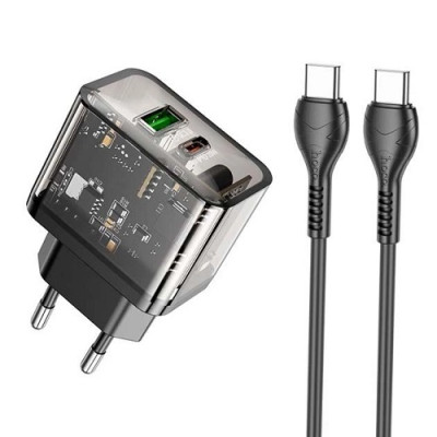 Мережеве зарядне HOCO N34 DUAL PORTS PD 20W QC3.0 + кабель Type C Black