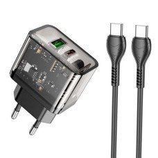 Мережеве зарядне HOCO N34 DUAL PORTS PD 20W QC3.0 + кабель Type C Black