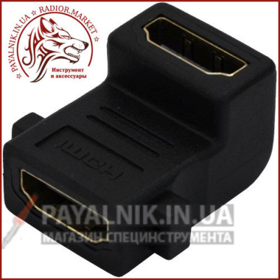Перехідник HDMI гніздо - гніздо (мама - мама) кутовий gold (зганяння)