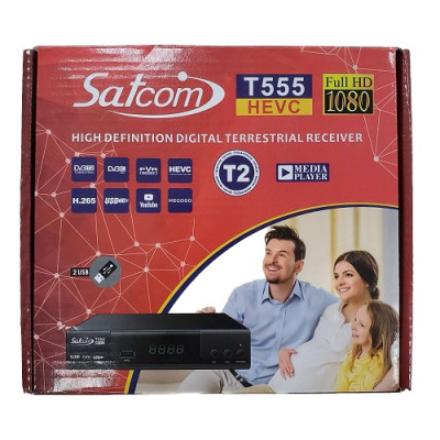 TV Тюнер Satcom T555 HEVC T2 2USB, IPTV, FULL HD, LAN, DVBC 220V