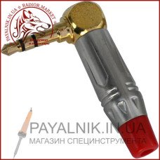 Штекер 3,5мм стерео, кутовий gold, корпус метал (червоний/чорний), PowerCon