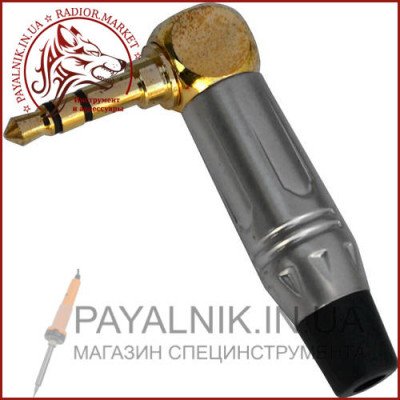 Штекер 3,5мм стерео, кутовий gold, корпус метал (червоний/чорний), PowerCon