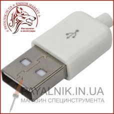 Штекер USB тип A під шнур, бакеліт, білий Штекер USB тип A під шнур, бакеліт, білий