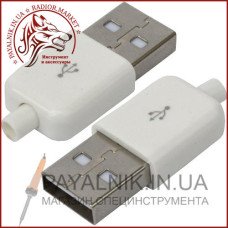 Штекер USB тип A під шнур, бакеліт, білий Штекер USB тип A під шнур, бакеліт, білий