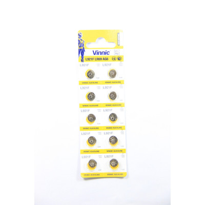 Батарейка Vinnic Alkaline 1.5v L921, LR69, 371, RW315, AG6 (9.5*2.1mm)
