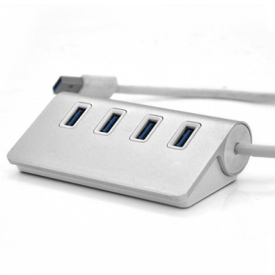 Концентратор USB HUB 4 порти v3.0 5Gbps (2TB) 20см. з живленням, алюмінієвий