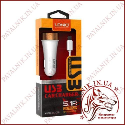 Автомобільний зарядний пристрій LDNIO 3 USB 5.1A із кабелем Micro usb (DL-C50)