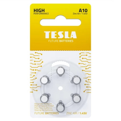 Батарейка Tesla A10 1.45V Zinc Air для слухових апаратів, 6 штук блістер