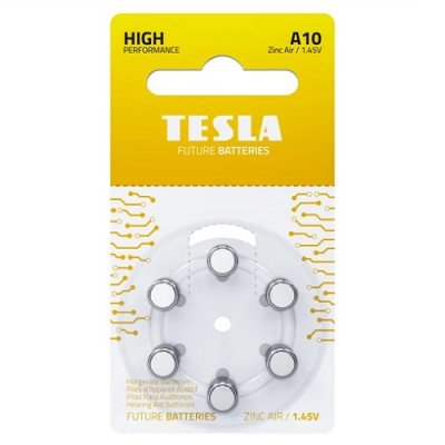 Батарейка Tesla A10 1.45V Zinc Air для слухових апаратів, 6 штук блістер